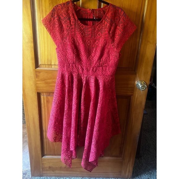 Maeve Asymmetrical Dress in Rich Red - Picture 2 of 5